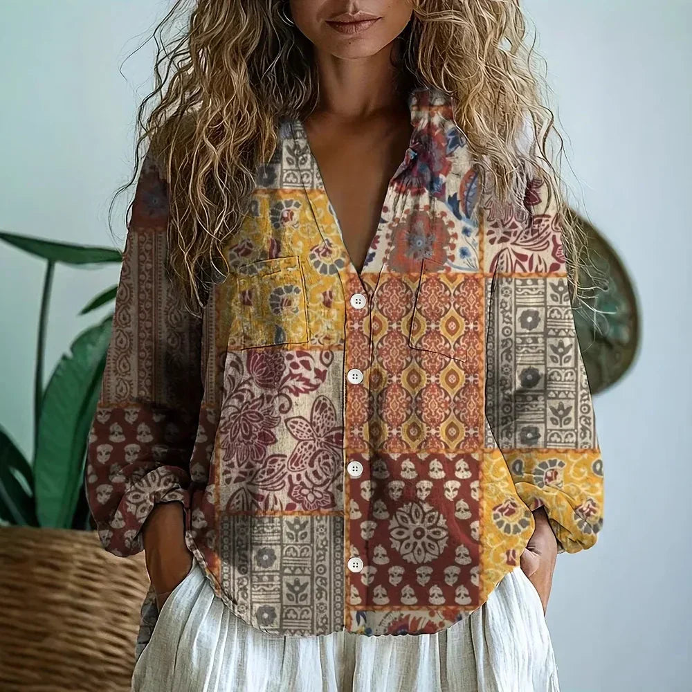 Ambre - Vintage Leaf Print Blouse